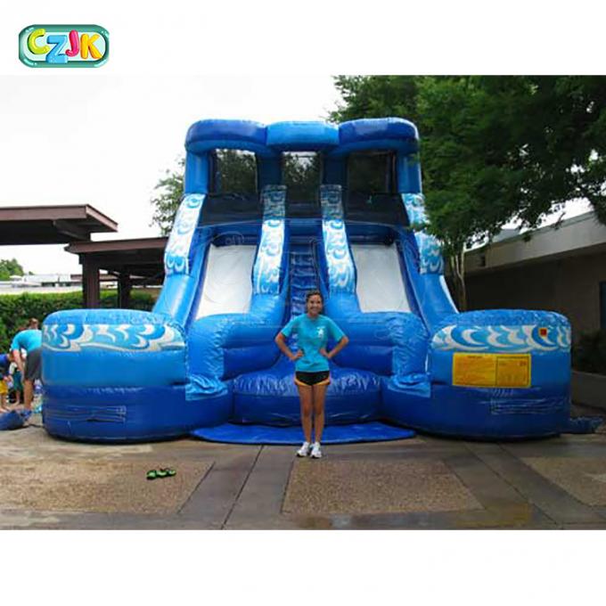 Professional Inflatable Double Water Slide With Splash Pool Three Year Warranty