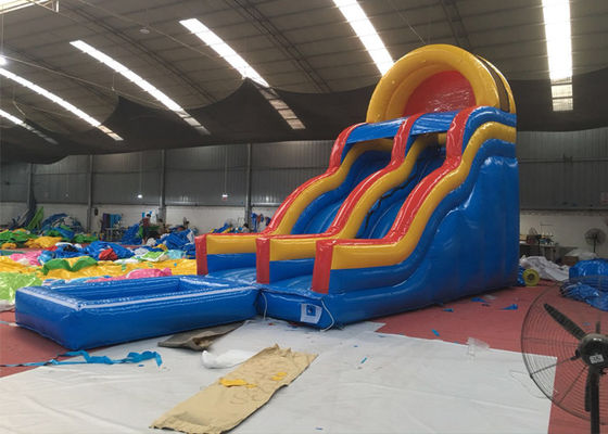 inflatable double water slide with splash pool
