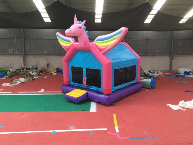 Pink Rainbow Unicorn Bounce House For Adult Fire Retardant And UV Protective Material