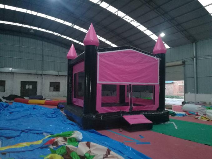 Pink And Black Castle Inflatable Bounce House Easy Deformation SGS Approved