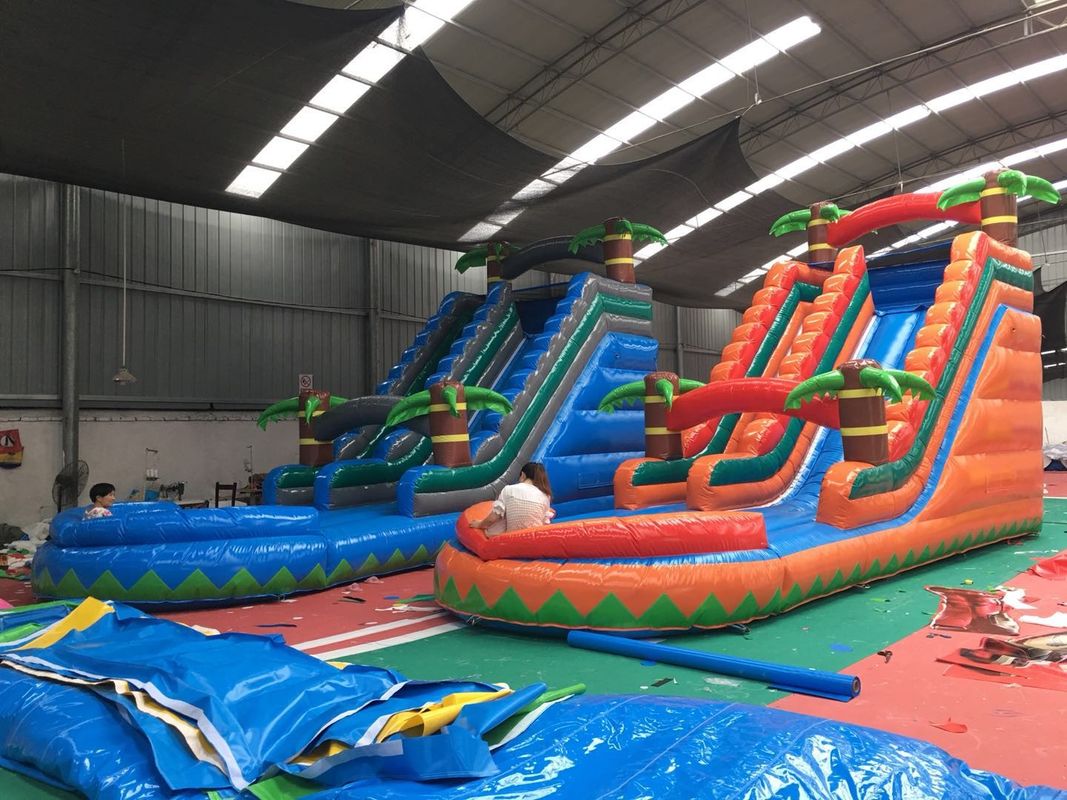 Colorful Coconut Tree Wet And Dry Inflatable Slide For Advertising