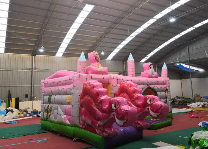 Pink Dinosaur Girl Blow Up Houses For Birthday Parties / Jumping Castle House